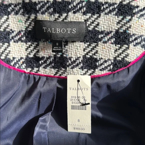 New Talbots Black and White Plaid Blazer wool blend - Picture 7 of 8